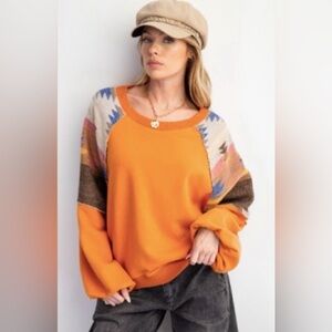 EASEL NWT OVERSIZED TOP Printed sleeveses , terry knit sweatshirt